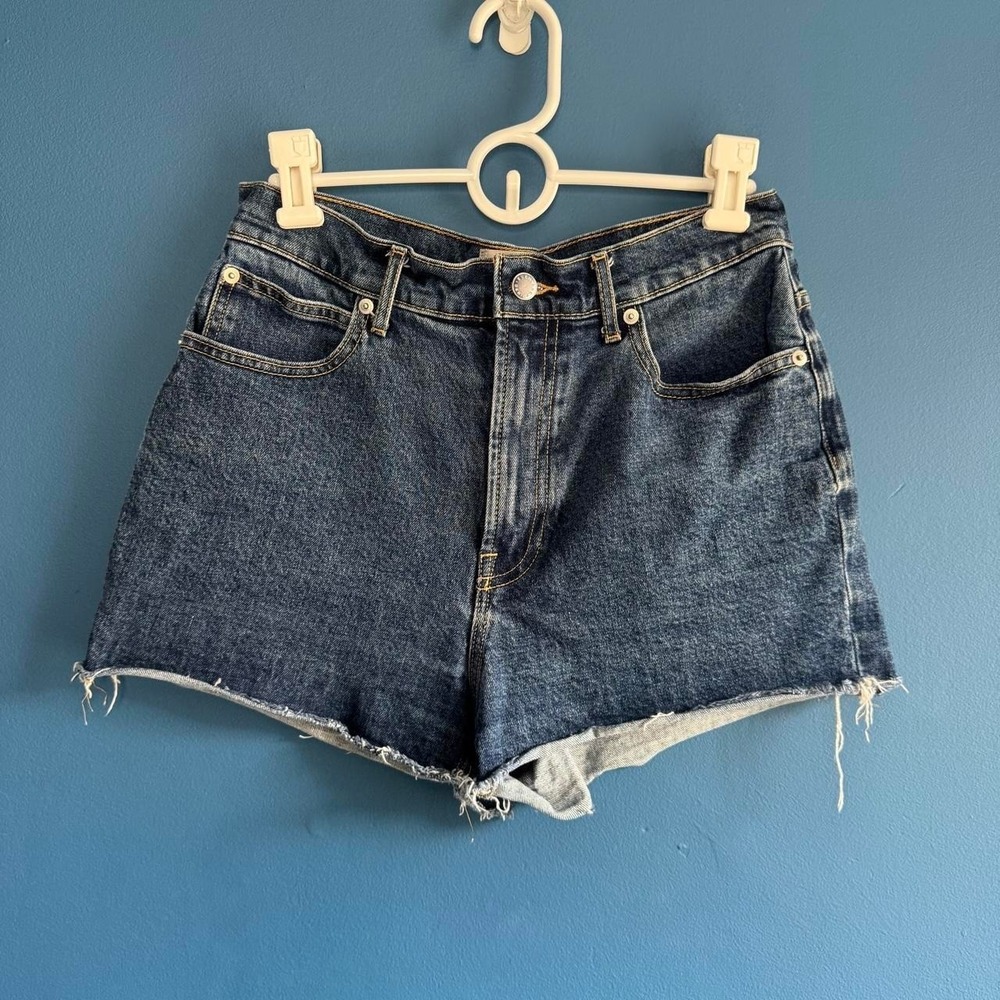 Everlane Way High Jean Short Women's Size 27 Denim Cutoff Frayed Jorts Blue